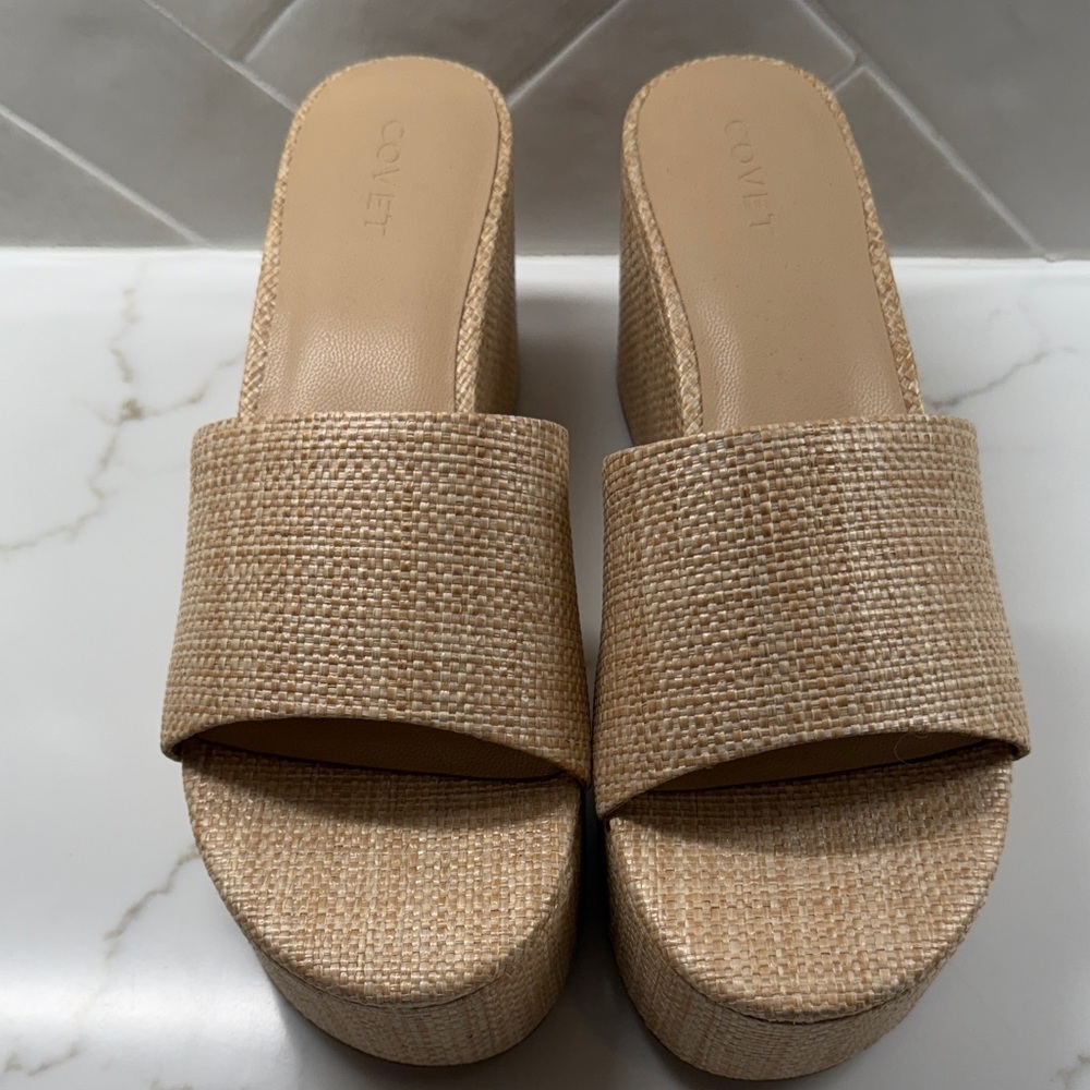 Covet Tan Platform Woven Sandals wedges